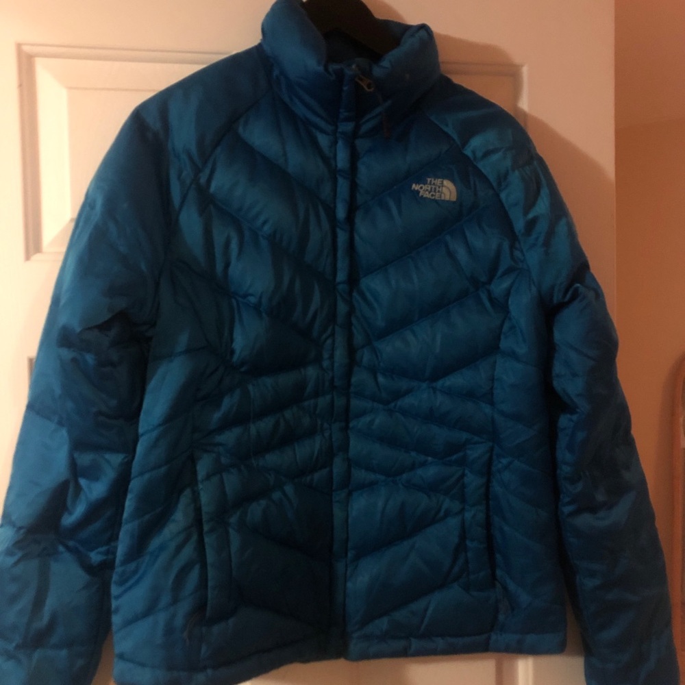 The North Face puffy blue winter jacket